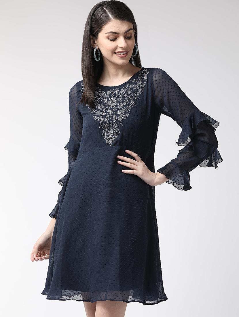 embroidered detail dobby a-line dress - 16940196 - Zoom Image - 1