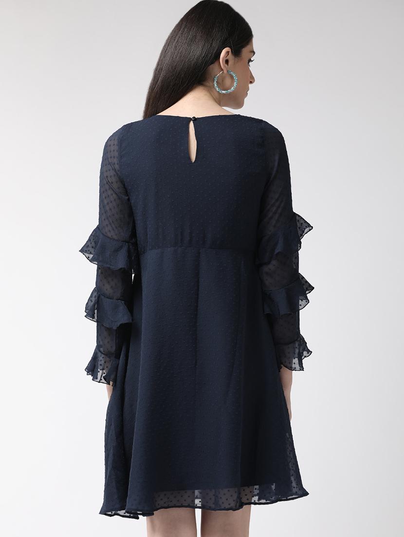 embroidered detail dobby a-line dress - 16940196 - Zoom Image - 3