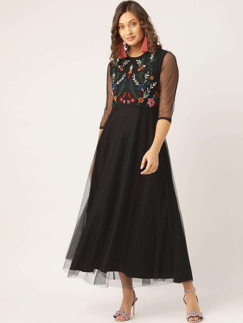 embroidered panel maxi dress - 16940203 - Zoom Image - 1