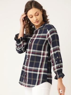 curved hem checkered shirt - 16940210 - Standard Image - 2