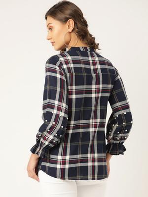 curved hem checkered shirt - 16940210 - Standard Image - 3