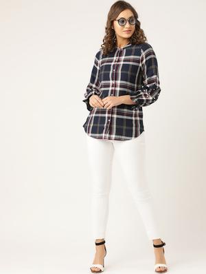 curved hem checkered shirt - 16940210 - Standard Image - 4