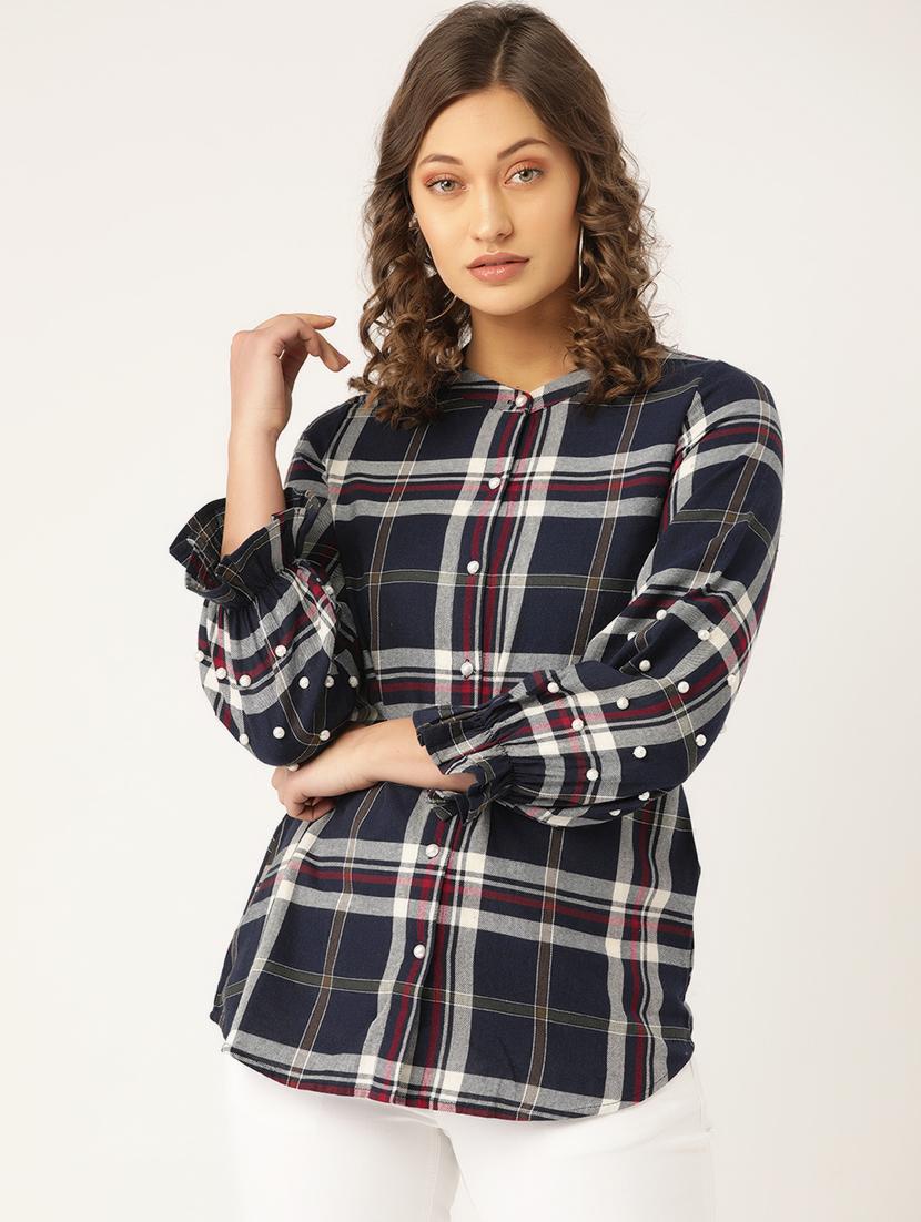 curved hem checkered shirt - 16940210 - Zoom Image - 1