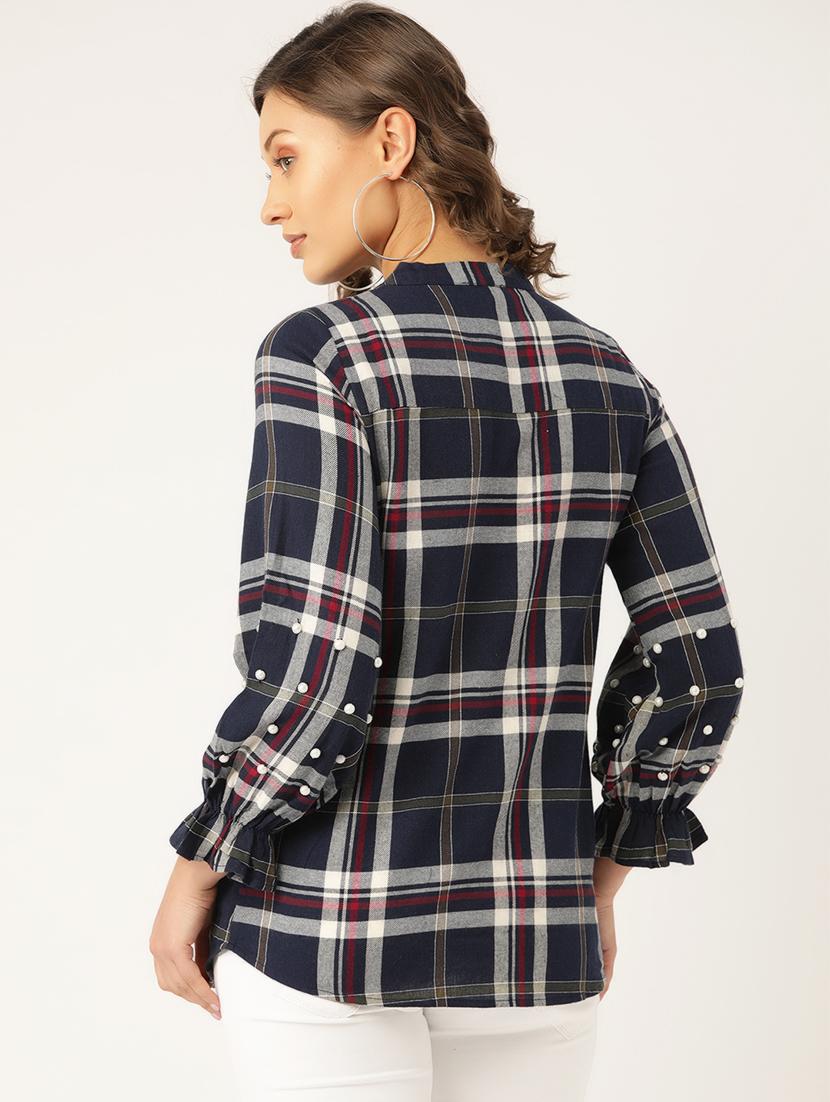 curved hem checkered shirt - 16940210 - Zoom Image - 3