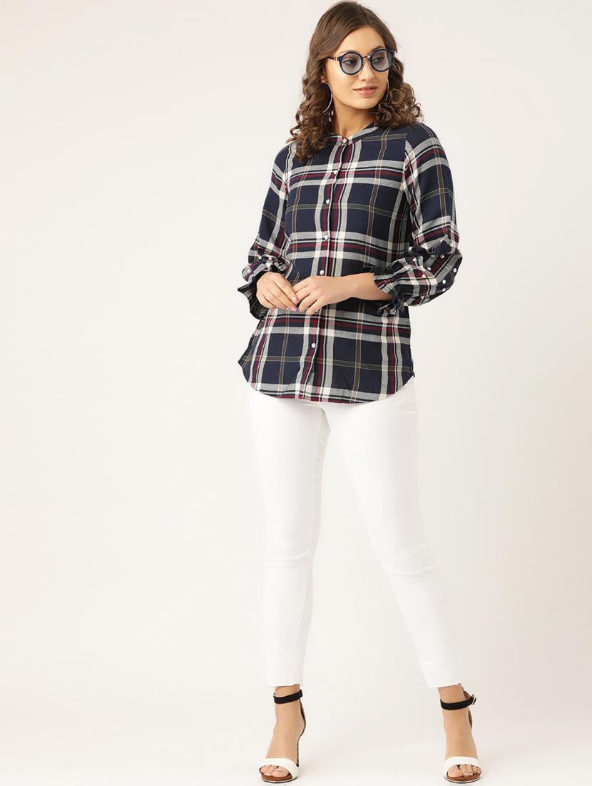 curved hem checkered shirt - 16940210 - Zoom Image - 4