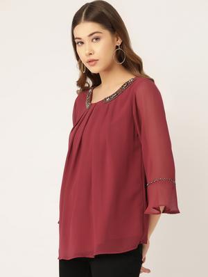 embellished neck solid top - 16940218 - Standard Image - 2