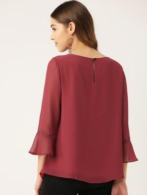 embellished neck solid top - 16940218 - Standard Image - 3