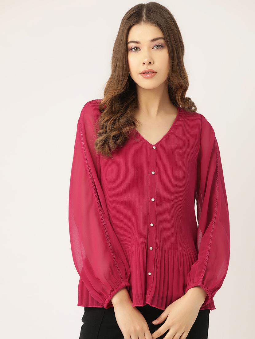 accordion pleat button-up top - 16940223 - Zoom Image - 1