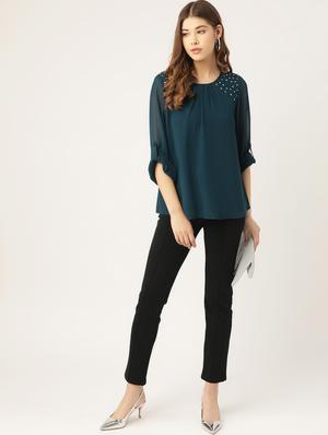 sheer sleeves embellished top - 16940227 - Standard Image - 4