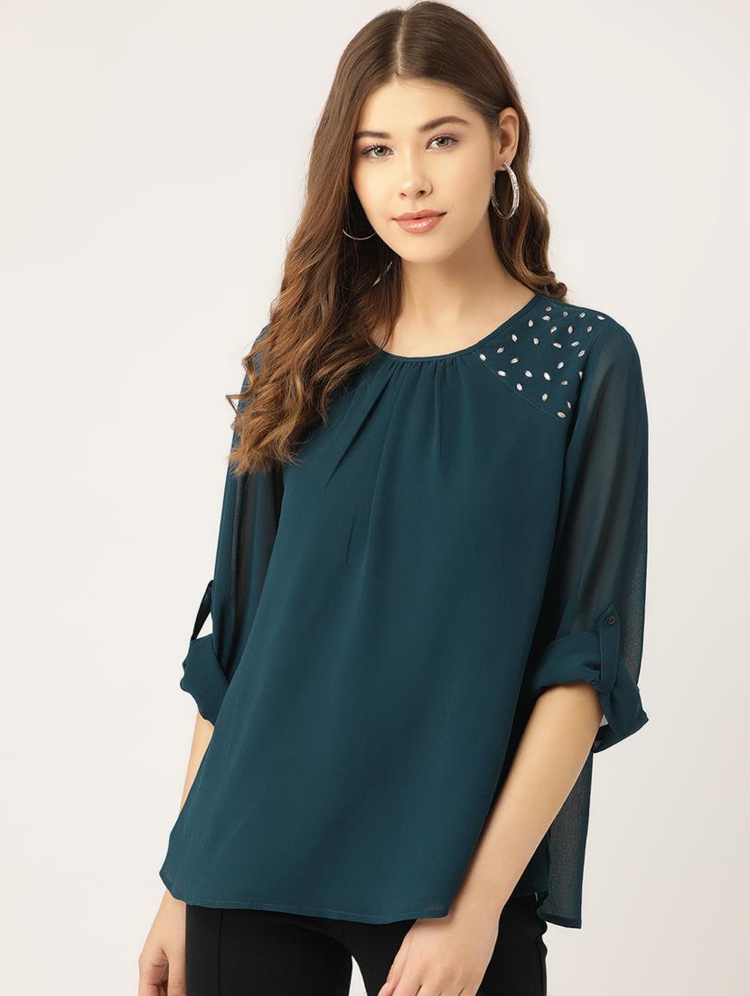 sheer sleeves embellished top - 16940227 - Zoom Image - 1