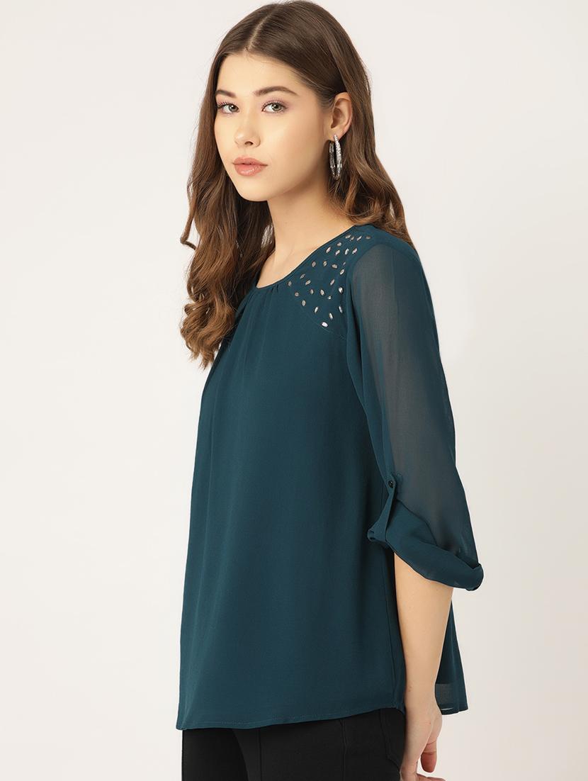 sheer sleeves embellished top - 16940227 - Zoom Image - 2
