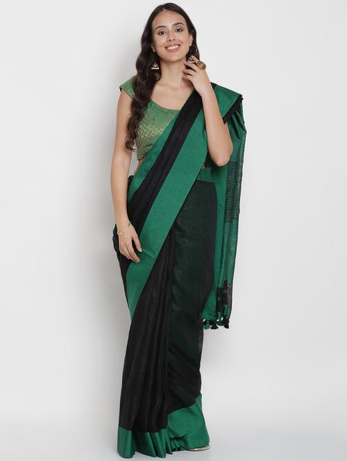 solid handloom saree with blouse - 16940669 - Standard Image - 1