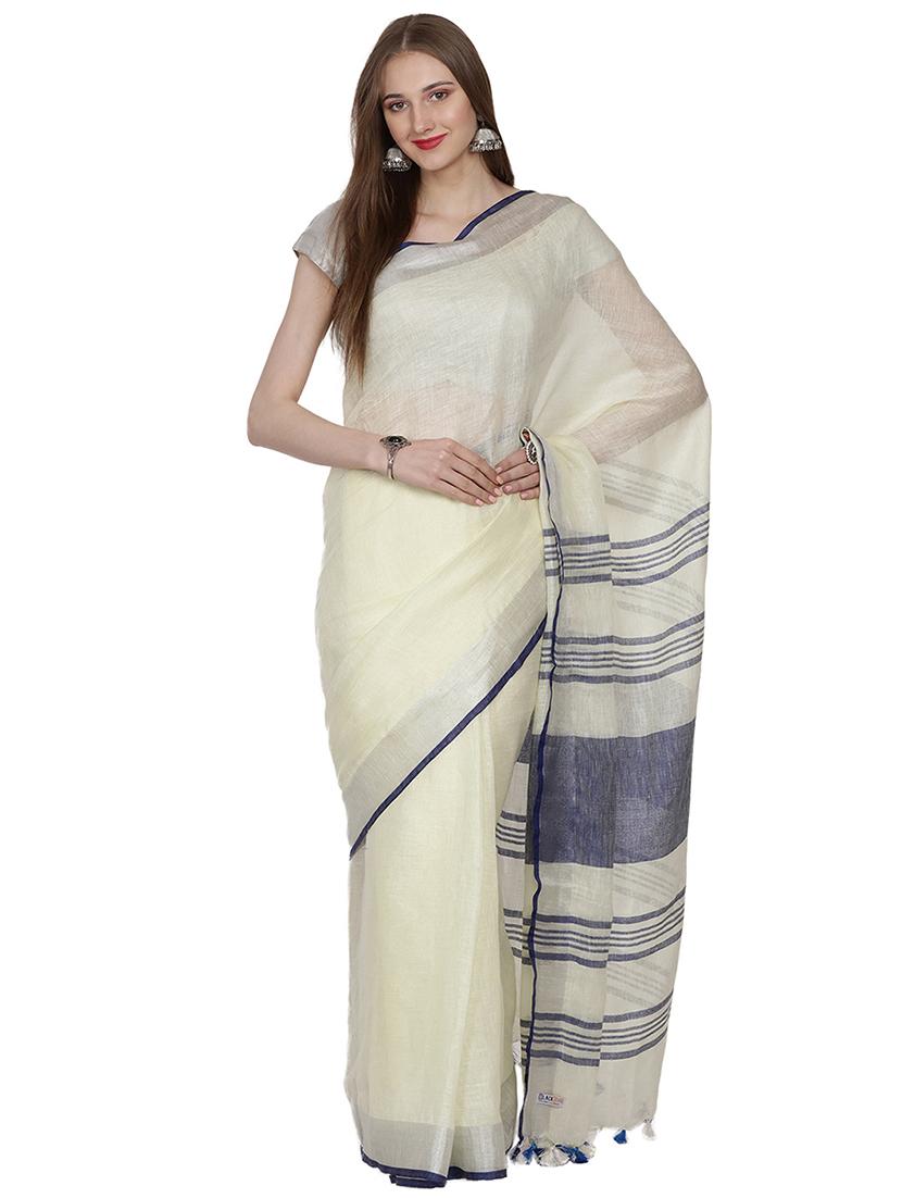 solid handloom saree with blouse - 16940680 - Zoom Image - 1