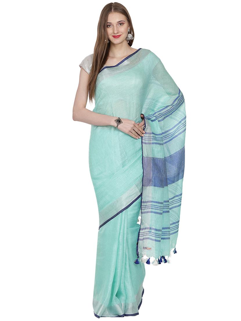 solid handloom saree with blouse - 16940681 - Zoom Image - 1