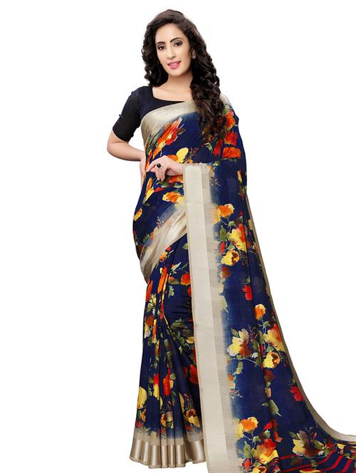 floral printed saree with blouse - 16941810 - Very Small Image - 1