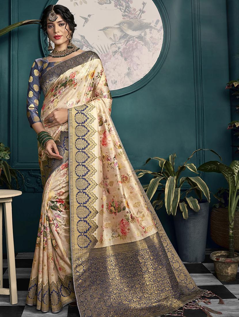 floral woven saree with blouse - 16941992 - Zoom Image - 1