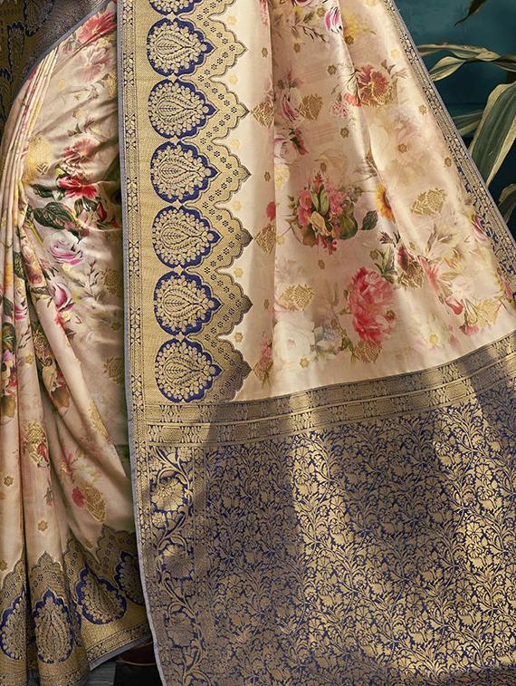 floral woven saree with blouse - 16941992 - Zoom Image - 2