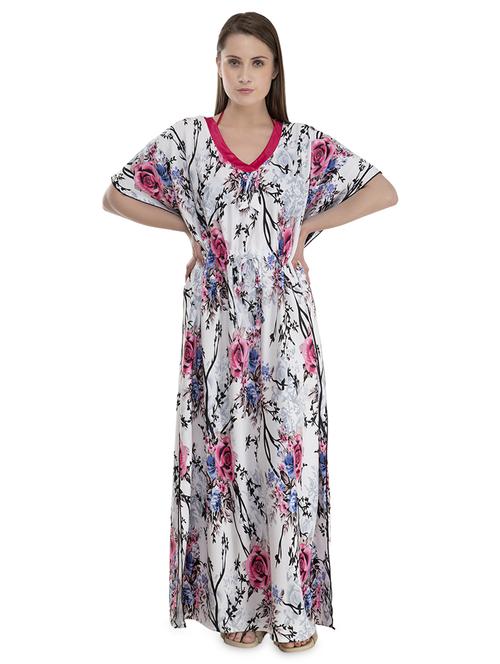 v-neck floral nighty - 16942062 - Very Small Image - 1