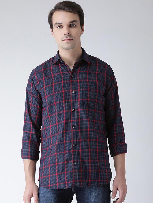 navy blue checkered casual shirt - 16942225 - Standard Image - 1