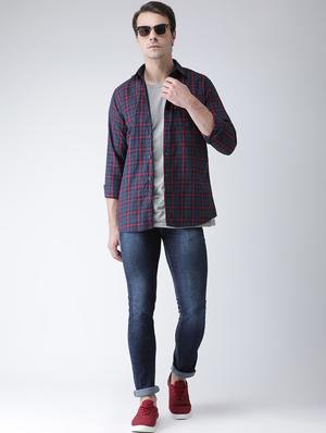 navy blue checkered casual shirt - 16942225 - Standard Image - 4