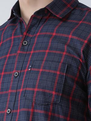 navy blue checkered casual shirt - 16942225 - Standard Image - 5