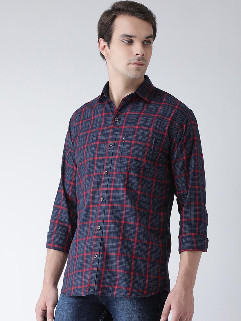 navy blue checkered casual shirt - 16942225 - Zoom Image - 2