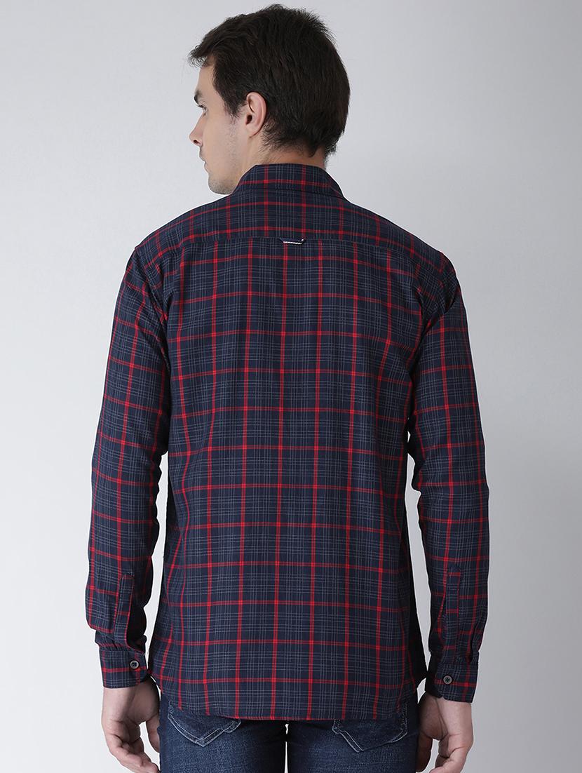 navy blue checkered casual shirt - 16942225 - Zoom Image - 3