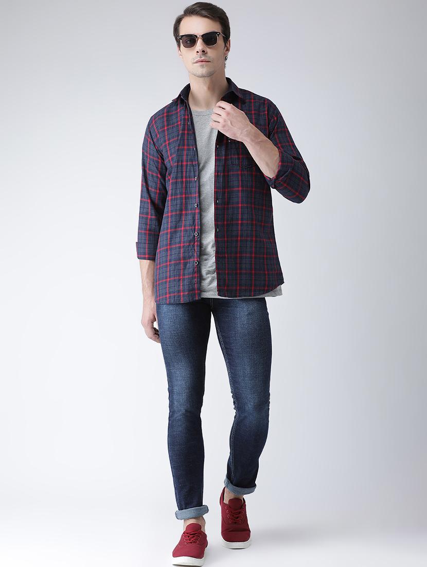 navy blue checkered casual shirt - 16942225 - Zoom Image - 4