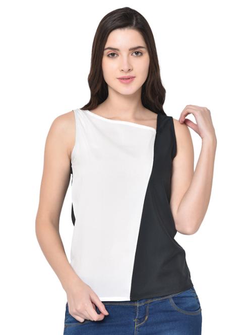 color block asymmetric neck top - 16942268 - Standard Image - 1