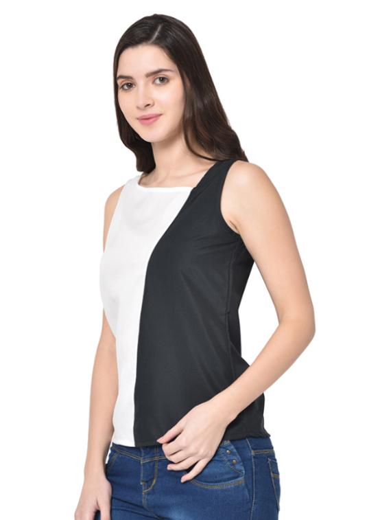 color block asymmetric neck top - 16942268 - Zoom Image - 2