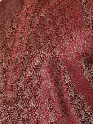 red pure silk jacquard kurta churidar set - 16943257 - Standard Image - 5