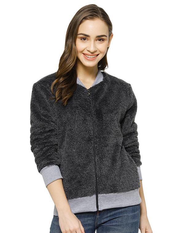 contrast ribbed faux fur jacket - 16943321 - Zoom Image - 1
