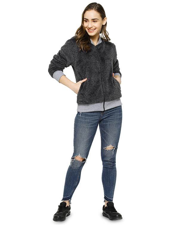 contrast ribbed faux fur jacket - 16943321 - Zoom Image - 4