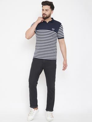 navy blue striped polo t-shirt - 16943498 - Standard Image - 3