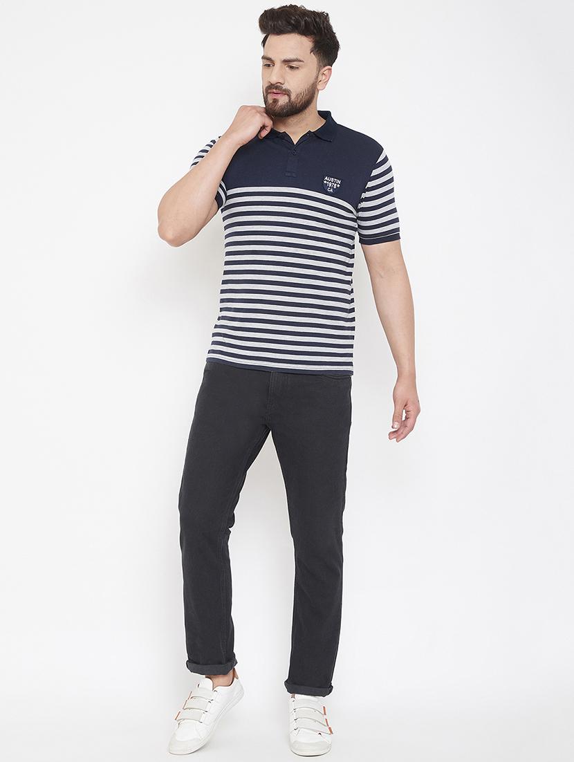 navy blue striped polo t-shirt - 16943498 - Zoom Image - 3