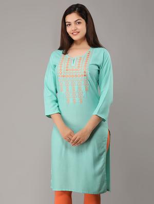 yoke embroidered straight kurta - 16943677 - Standard Image - 2
