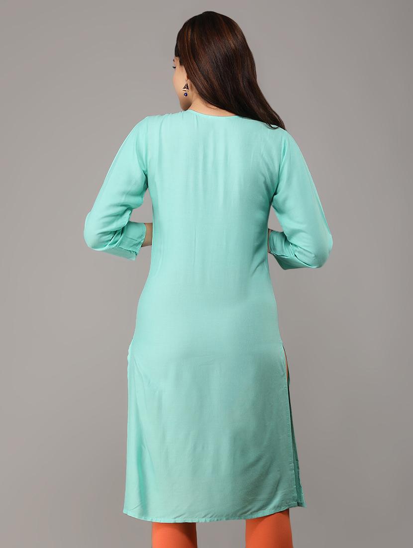 yoke embroidered straight kurta - 16943677 - Zoom Image - 3