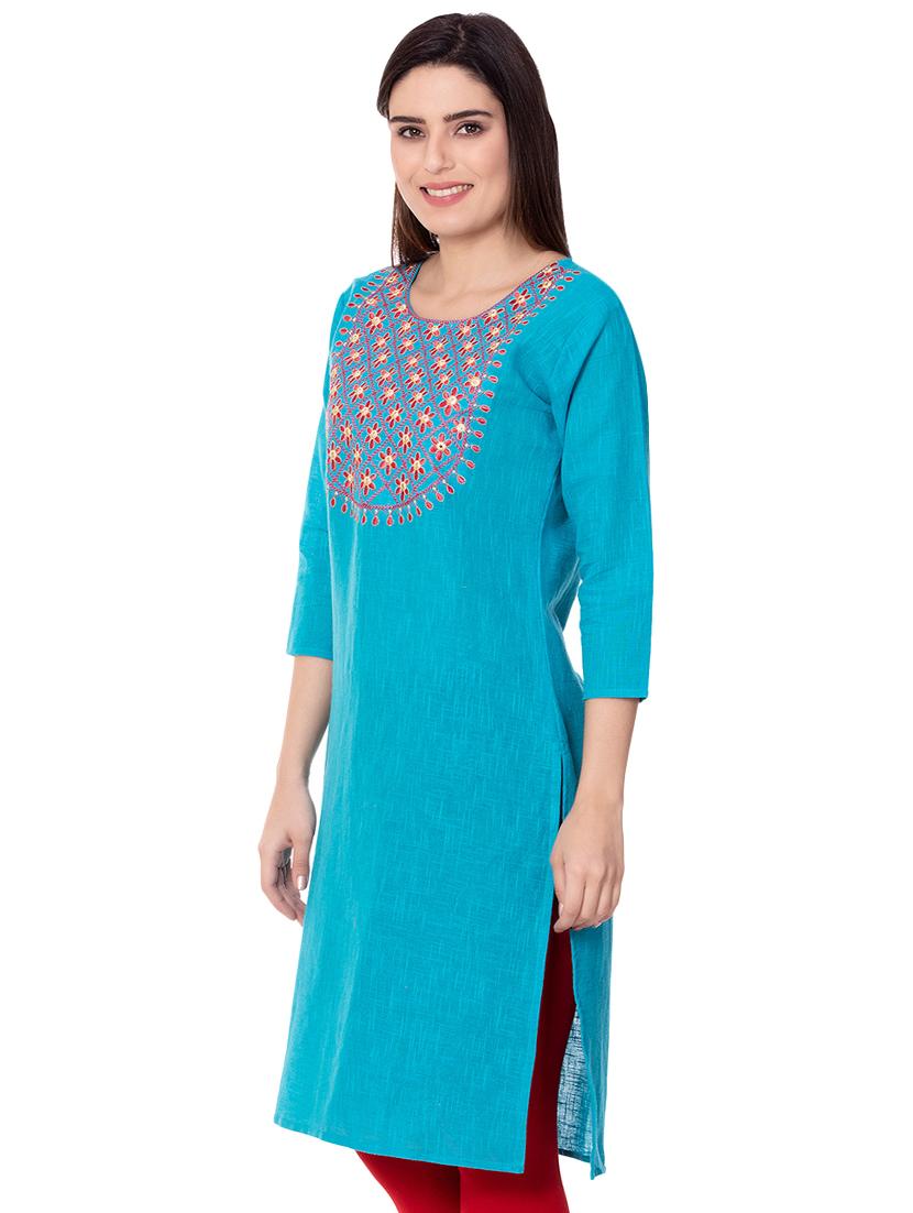 yoke embroidered straight kurta - 16943683 - Zoom Image - 2