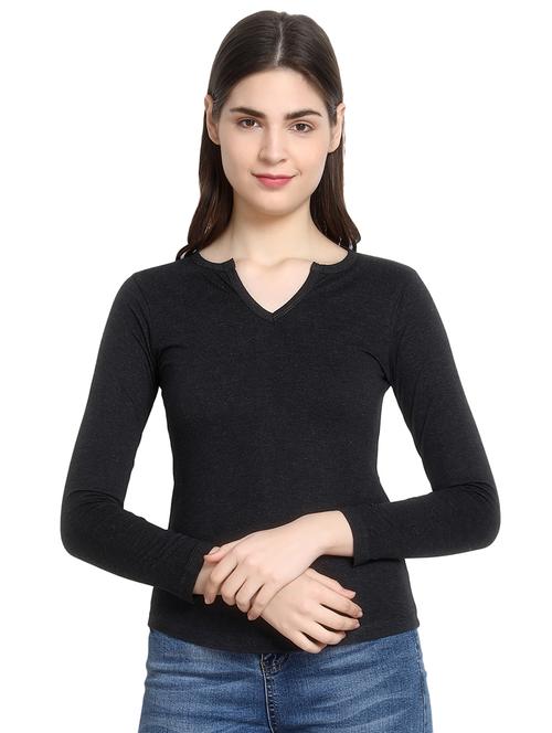 notch neck solid tee - 16943859 - Standard Image - 1