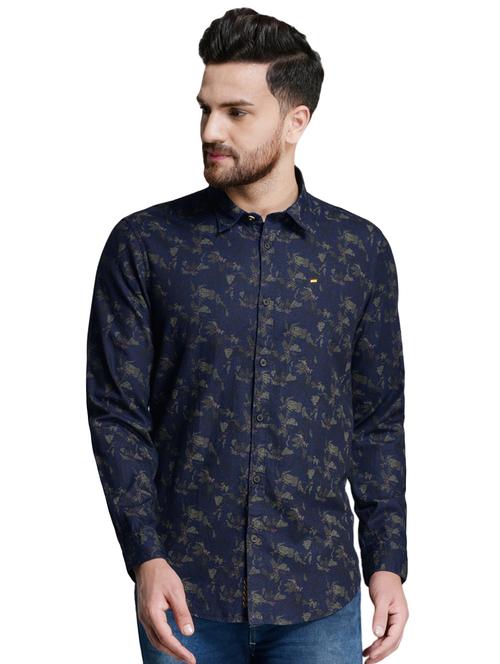 navy blue printed casual shirt - 16944694 - Very Small Image - 1