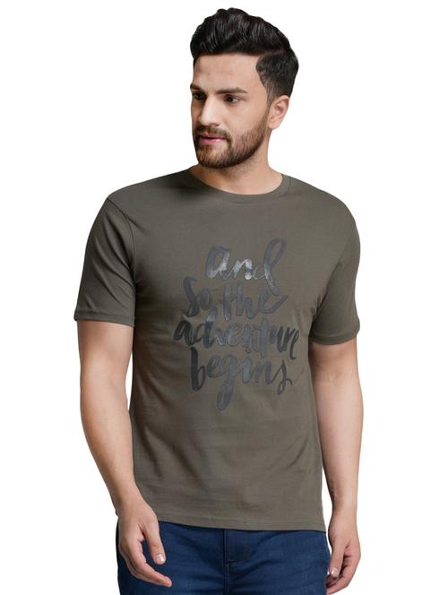 olive green typographic chest print t-shirt - 16944726 - Very Small Image - 1