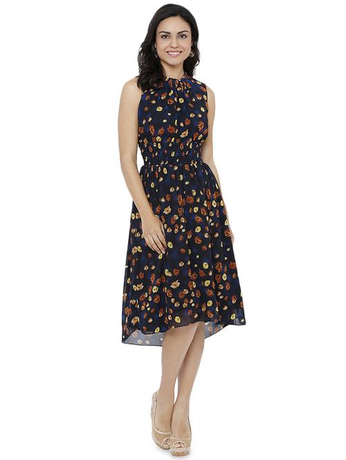 smocked waist floral flared dress - 16944819 - Very Small Image - 1