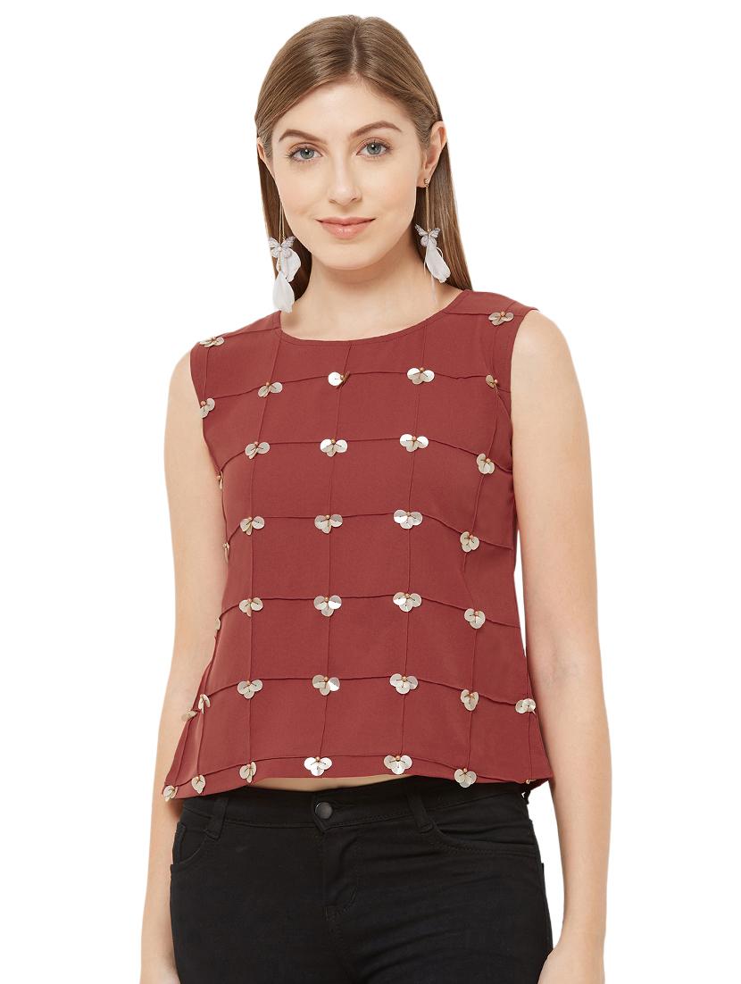 sequin embellished cross tucks top - 16944823 - Zoom Image - 1