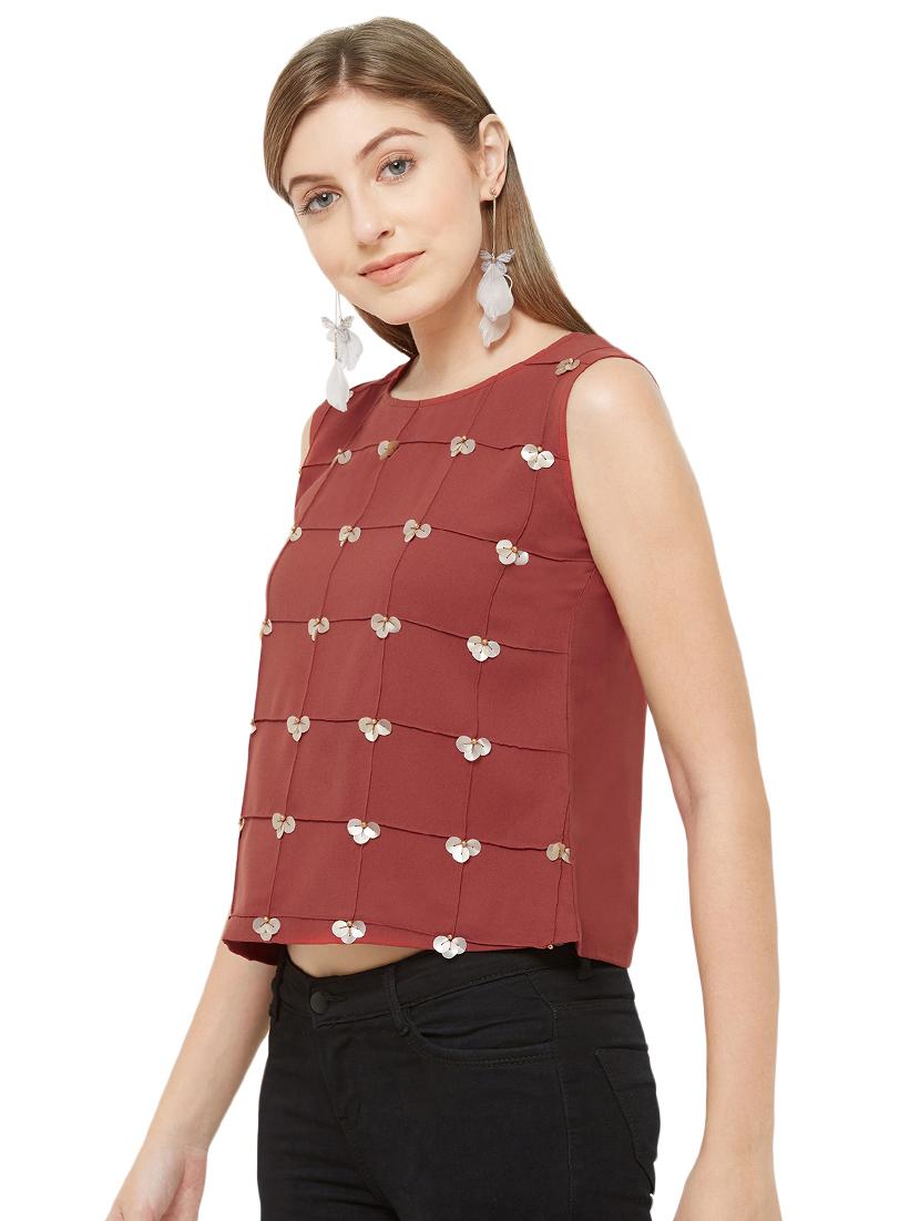 sequin embellished cross tucks top - 16944823 - Zoom Image - 2