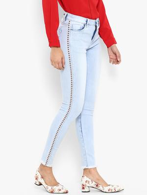 side tape frayed hem jeans - 16945501 - Standard Image - 2