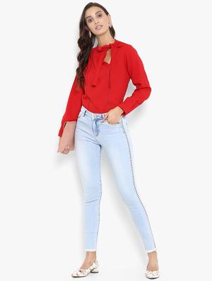 side tape frayed hem jeans - 16945501 - Standard Image - 4