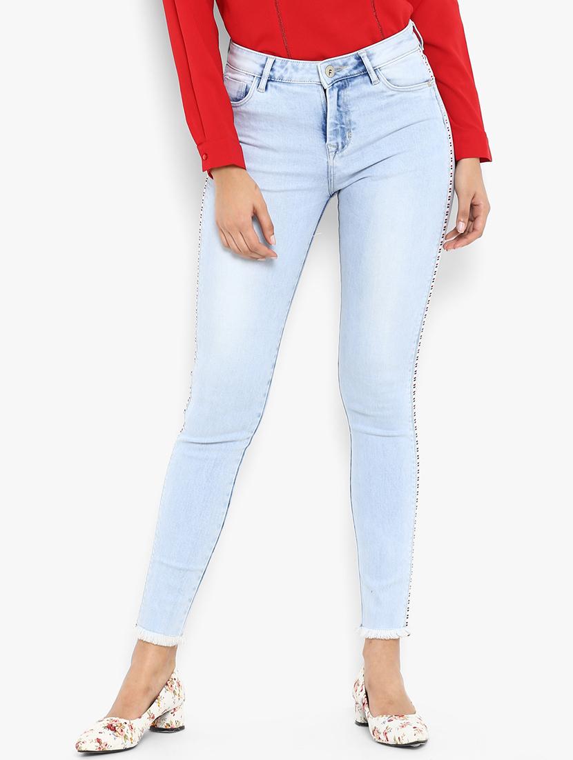 side tape frayed hem jeans - 16945501 - Zoom Image - 1