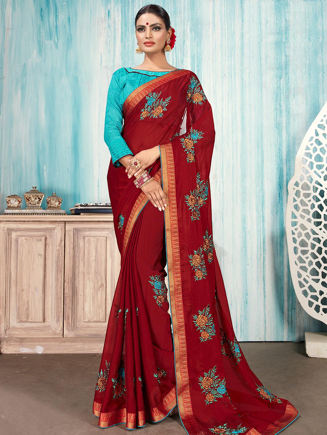 self design embroidered saree with blouse - 16945843 - Zoom Image - 1