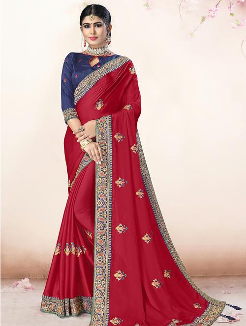 self design embroidered saree with blouse - 16945857 - Standard Image - 1