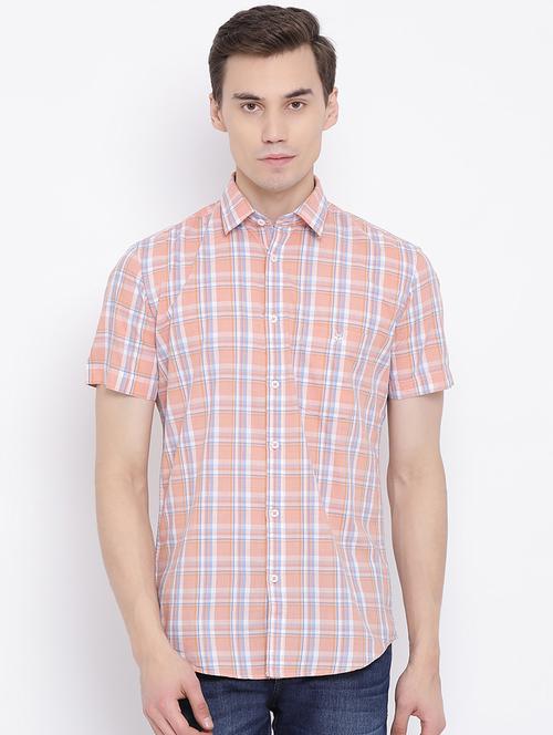 peach checkered casual shirt - 16947571 - Standard Image - 1
